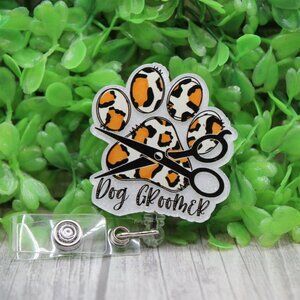 Dog Groomer Leopard Paw Print Badge/ID Holder Reel